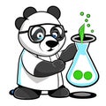 Panda scientist cartoon character holding a test tube and a plant. Generative AI