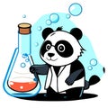 panda scientist cartoon holding a test tube and a flask in his hand Generative AI