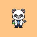 Panda Scientist Cute Creative Kawaii Cartoon Mascot Logo