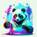 Panda scientist with a flask in his hand. Vector illustration. Generative AI