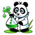 Panda scientist in lab coat holding a flask with a green liquid generative AI