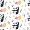 Panda Seamless pattern Cute baby bear vector background Royalty Free Stock Photo