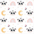 Panda Seamless pattern Cute baby bear vector background