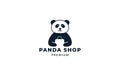 Panda with shopping bag cute logo icon vector illustration