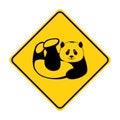 Panda silhouette animal traffic sign yellow vector