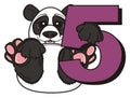 Panda sitting near the number five Royalty Free Stock Photo