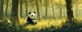Panda sitting peacefully in a sunlit forest Royalty Free Stock Photo