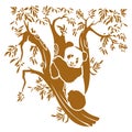 Panda Sitting on Tree Printable Vector Stencil Art