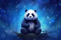 panda sitting under a starry night sky. dark blues and purples for the sky, the panda with a subtle, dream-like effect