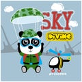 Panda sky diving funny animal cartoon