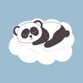 panda sleeping on a cloud icon. hand drawn doodle style. vector, minimalism. nursery animal, cute decor for kids room Royalty Free Stock Photo
