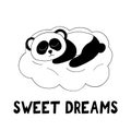 panda sleeping on a cloud and lettering sweet dreams. nursery poster template, cute animal. hand drawn doodle style Royalty Free Stock Photo