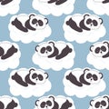 panda sleeping on a cloud seamless pattern. hand drawn doodle. vector, minimalism. nursery animal, cute decor for kids Royalty Free Stock Photo