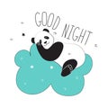 Vector illustration of Panda in space style. Cool sticker for cover, poster, diary, notebook, case or fabric. Panda sleeps on a cl