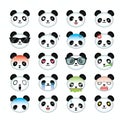 Panda smiley face icons set.