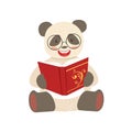 Panda Smiling Bookworm Zoo Character Wearing Glasses And Reading A Book Cartoon Illustration Part Of Animals In Library