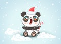 Panda on snow in kawaii style