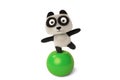 A panda standing on a green ball above, 3D illustration.