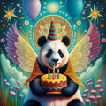 A panda with surreal mystical spirit animal, greeting card.