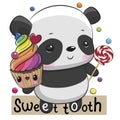 Panda Sweet tooth with Cupcake and lollipop Royalty Free Stock Photo