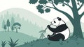Panda under tree vector, shaded wildlife, forest animal, nature shelter scene vector design Generative AI