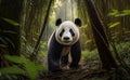 A panda walking in a bamboo forest, generative AI