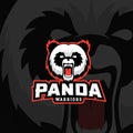 Panda Warriors Abstract Vector Sign, Emblem or Logo Template. Sport Team Mascot Label. Angry Bear Face with Typography.