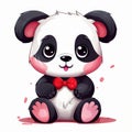 Kawaii Panda Bear With Bow Tie Sitting In Cartoonish Innocence Style Royalty Free Stock Photo