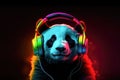 Panda wearing stylish headphones, perfect for a fun and creative t-shirt design. Ai generated