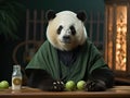 Panda yoga instructor with mat closeup shot