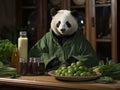 Panda yoga instructor with mat closeup shot