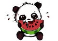 Panda zombie eating watermelon slice chibi manga