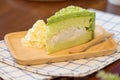 Pandan cake with young coconut butter cream.