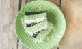 Pandan flavored steamed layer cake, pandan green in color