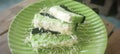 Pandan flavored steamed sponge cake, pandan green in color