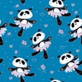 Pandas ballerinas dance. Seamless pattern. Print fabric for children. Vector Royalty Free Stock Photo