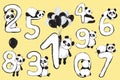 Panda bears cute animals numbers with cartoon baby illustrations