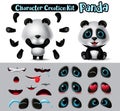 Pandas character animal vector creation set. Panda characters animal eyes, mouth and body parts kit editable create for cartoon.