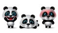 Pandas character vector set. Panda characters 3d avatar in different pose and expressions in hungry, sad, angry, lying, excited.