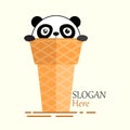 Pandas Cone Ice Cream Logo Illustration with Stunned Face