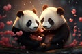 Pandas in love A heartwarming scene filled with symbols of affection