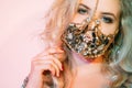 Pandemic beauty diy accessory woman chain gem mask Royalty Free Stock Photo