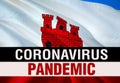 PANDEMIC of coronavirus COVID-2019 on Gibraltar country flag background. 3D rendering of coronavirus bacteria. Gibraltar flag