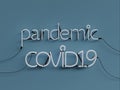 Pandemic warning neon graphic sign with blue background mode off with red neon color