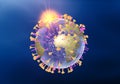 Pandemic. Influenza virus like a globe, focus an america