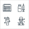 Pandemic line icons. linear set. quality vector line set such as doctor, hand, vaccine