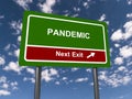 pandemic next exit traffic sign on blue sky Royalty Free Stock Photo