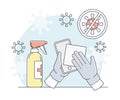 Pandemic with Object Sanitizing as Safety Measure Line Vector Illustration