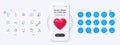 Pandemic vaccine, Time zone and 3d chart line icons. For web app, printing. Phone mockup with 3d heart icon. Vector