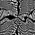 PANDEMONIUM word warped, distorted, repeated, and arranged into seamless pattern background